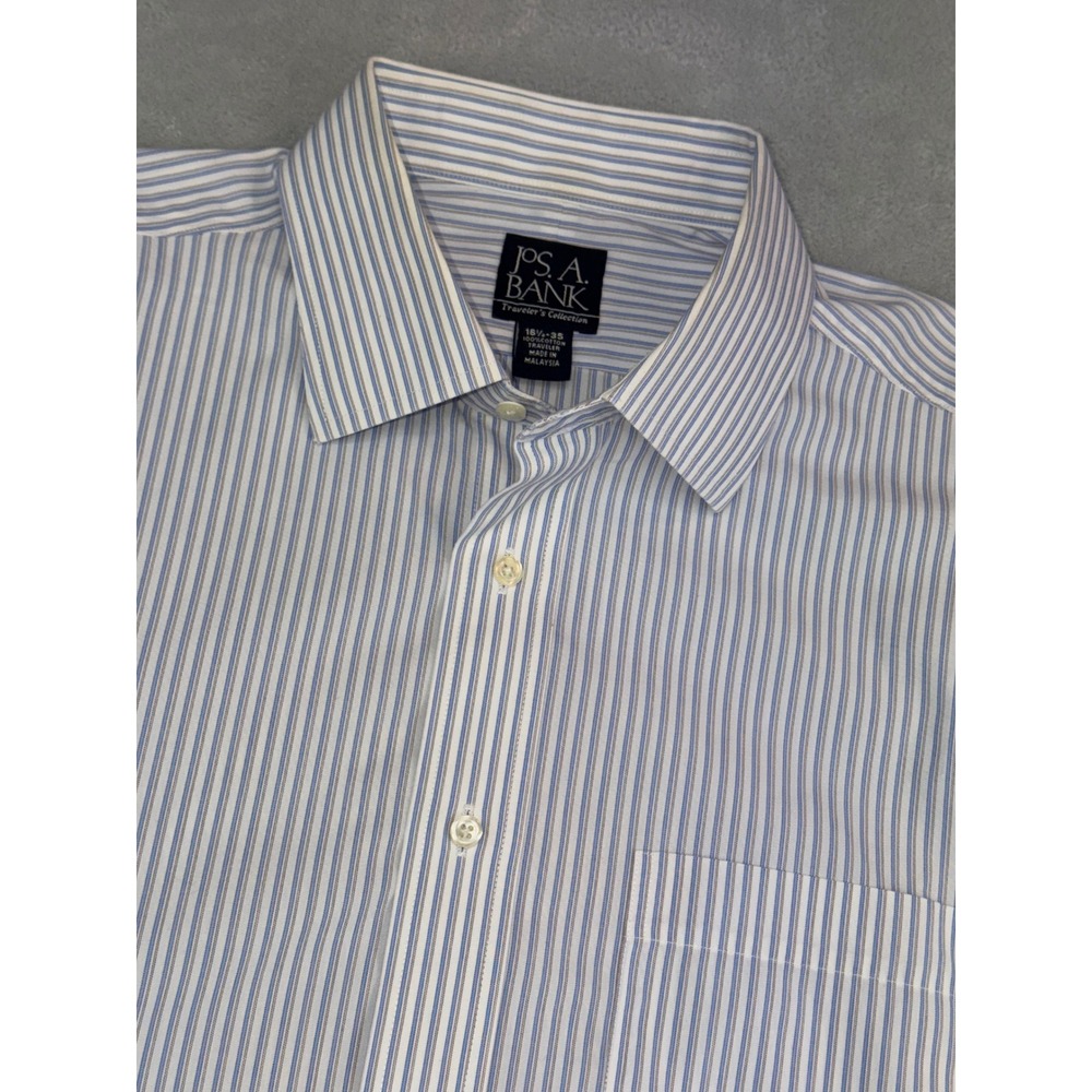 JOS A BANK Traveler's Collection Mens 16.5X35 Striped Cotton Dress Shirt‎